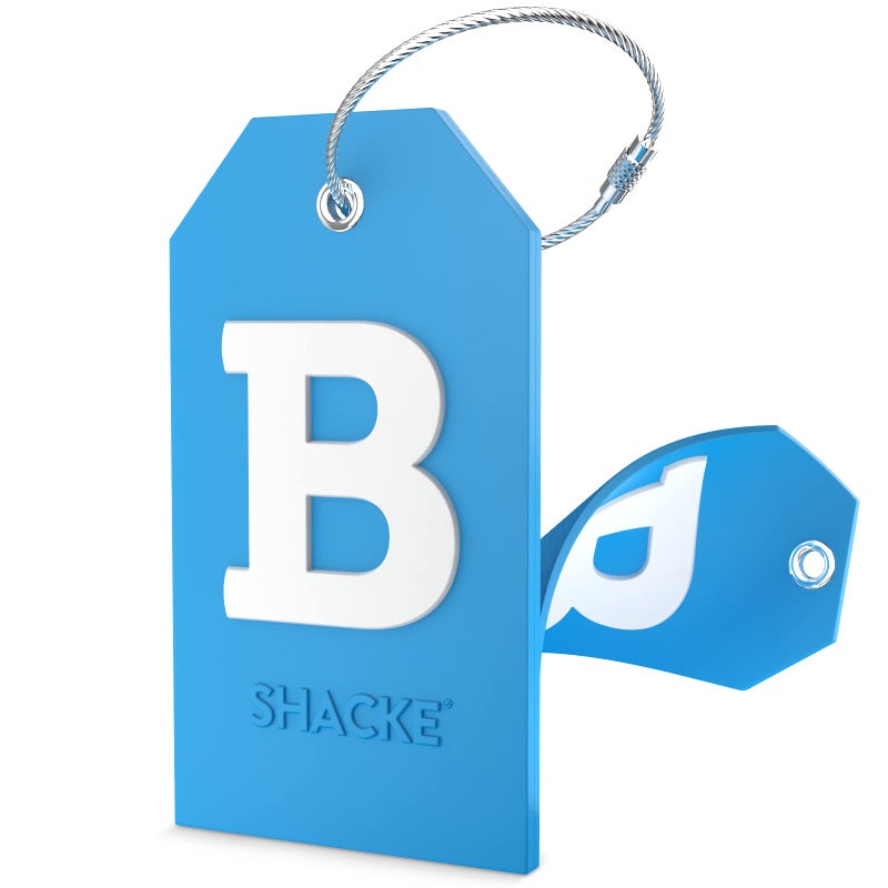 Shacke Initial Luggage Tag with Full Privacy Cover and Stainless Steel Loop - Aqua Teal (Letter B) - Image 1